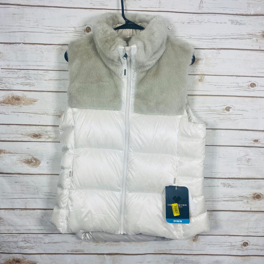 Obermeyer Women Full Zip Maxine Down Vest Faux Fur Puffer Insulated White L